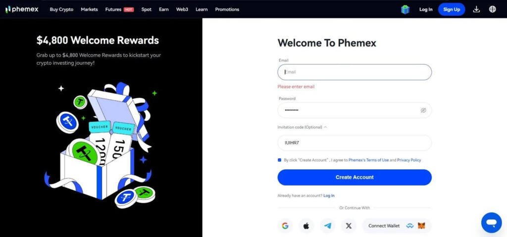 Как открыть новый аккаунт для покупки и продажи криптовалюты на Phemex?